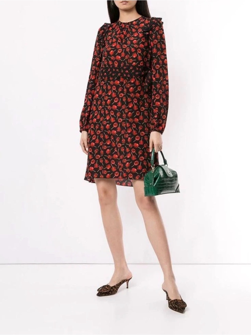No.21 100% silk Red lollipop candy apple Long Sleeve Shift Dress Size 8/40/Med